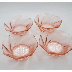 Set Of 4 Heisey TWIST FLAMINGO Pink Depression 4" NAPPY DESSERT BOWLS